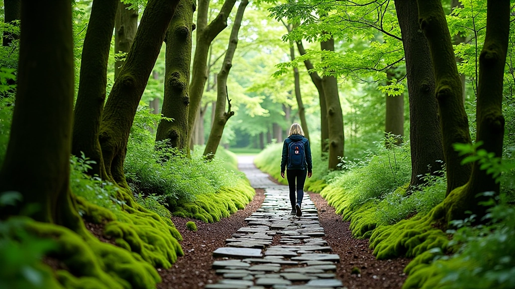 Woodland trail with moss-covered trees and ancient forest paths